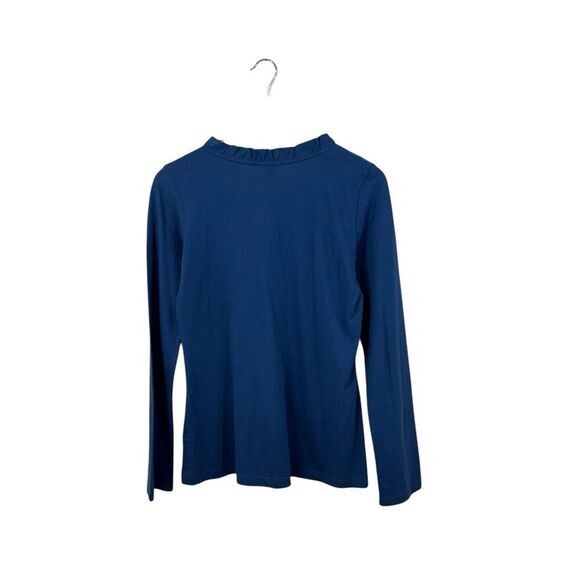 Lilla P Medium Top Blue Long Sleeve Pullover V-Neck Pima Cotton Womens - Picture 2 of 14